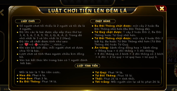 Một số luật chơi game bài Tiến lên đếm lá cơ bản tại nhà cái UK88